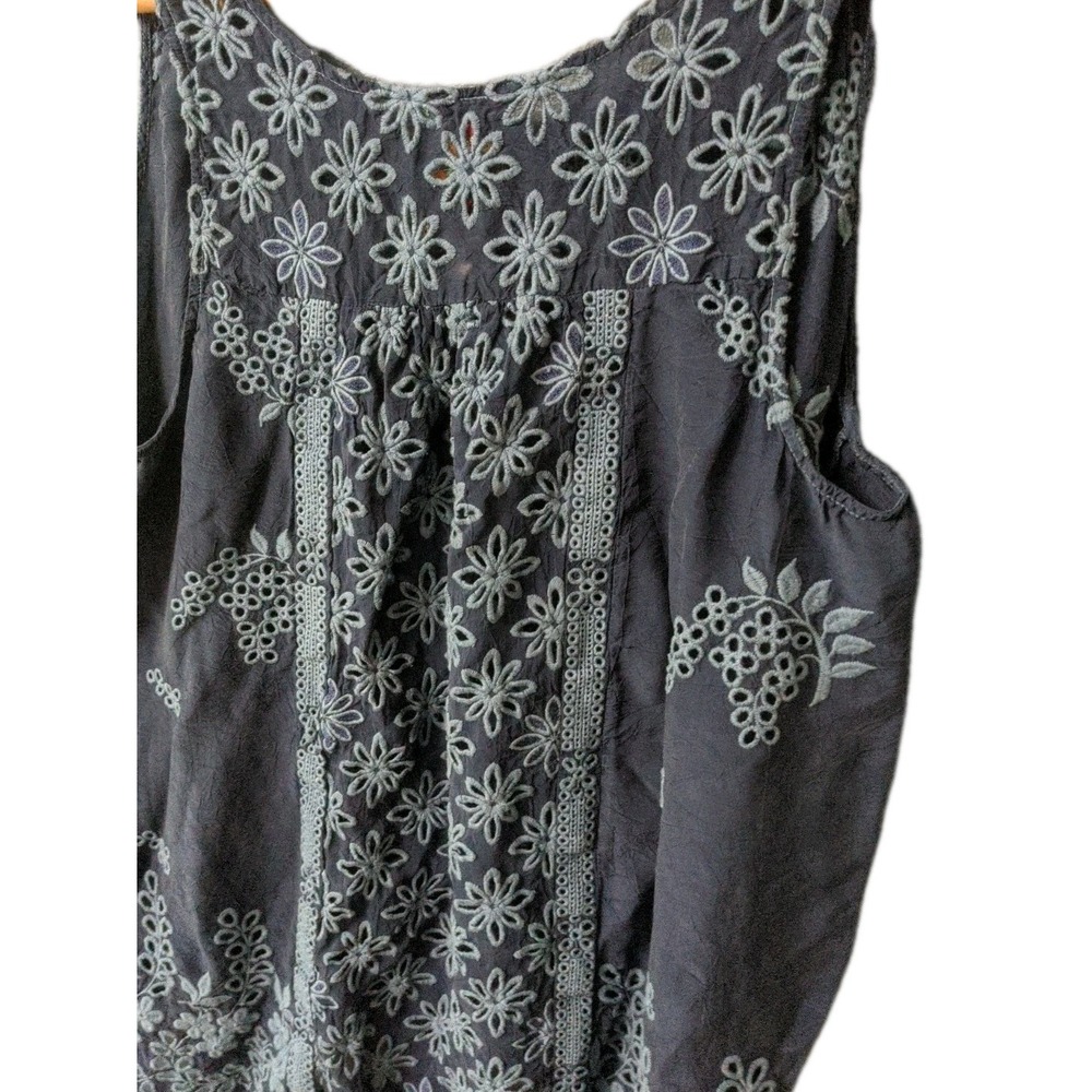Johnny Was Navy Blue Floral Embroidered Tank Top - Picture 9 of 13